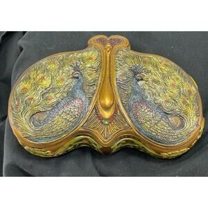 VERONESE Design Rare 2006 Beautiful Double Peacocks Trinket Box
